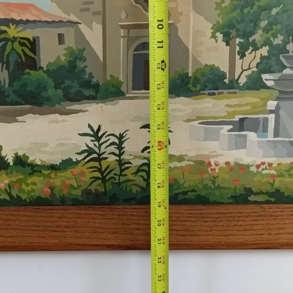 Large 27.5x21.5 Vintage Carmel Mission Basilica Painting in Wood Frame